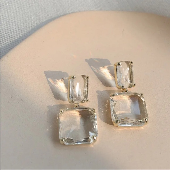 NWT Transparent Glass Crystal Earrings - Picture 3 of 7